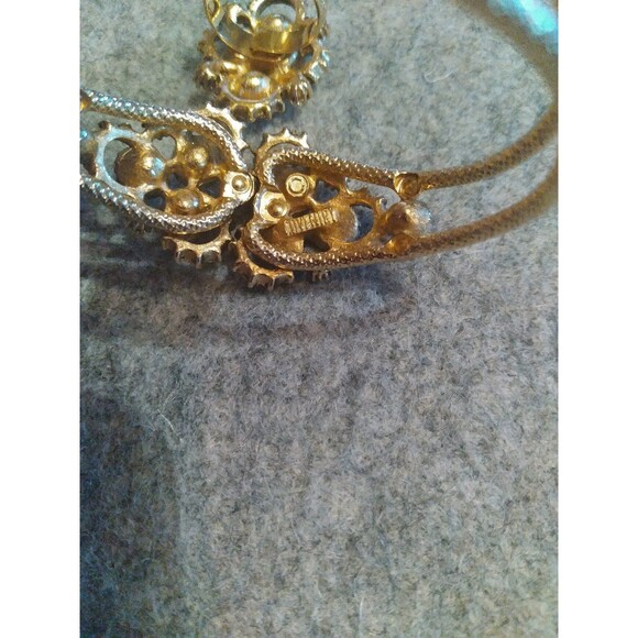 Vintage Bangle Bracelet Ring Set‎ Pink Green Rhinestone Gold Tone Jewelry - Picture 3 of 3